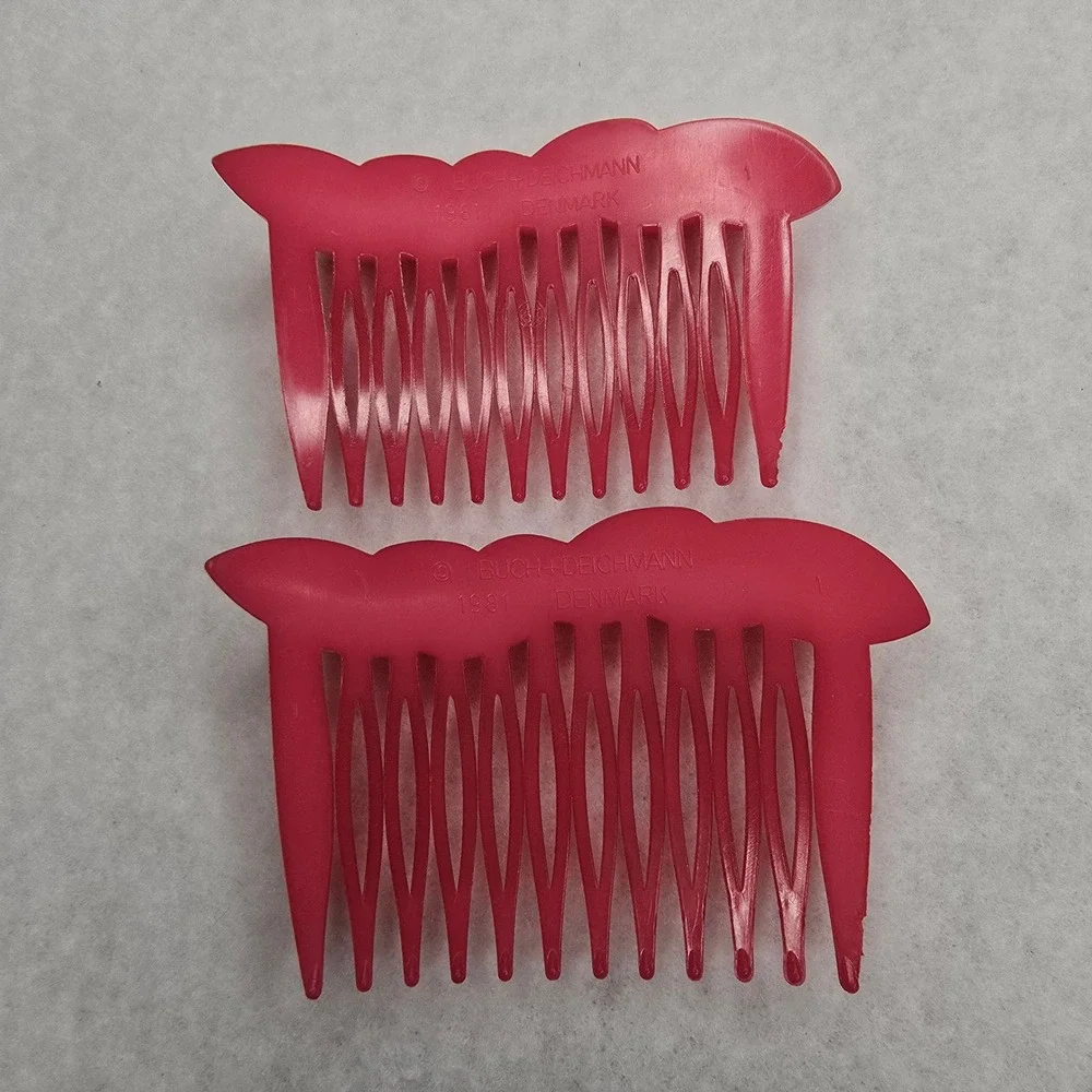 Vintage 1981 Hair Side Tuck Combs Set 2 Buch + Deichmann Denmark Pink Bow